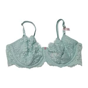 Victoria's Secret Wicked Unlined Lace Balconette Bra Mint Green Size 38D